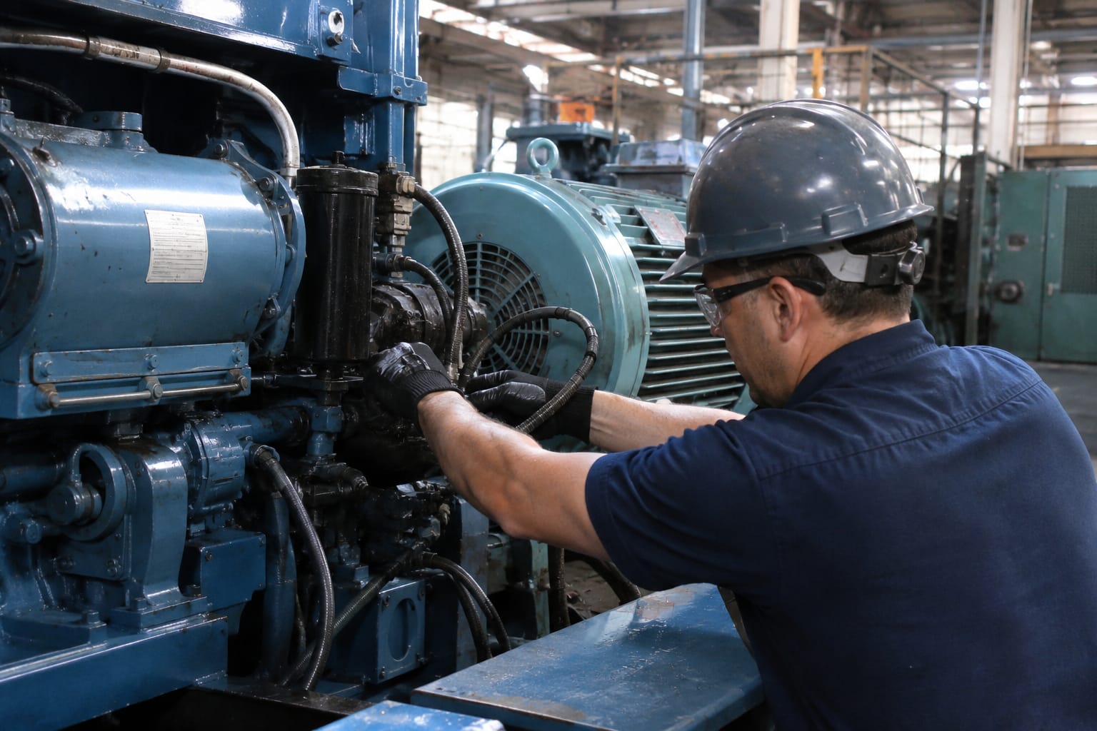 Manutenção preventiva em máquina industrial